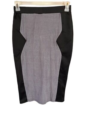 Rainbow Two-Tone Black and Gray Panel Pencil Skirt